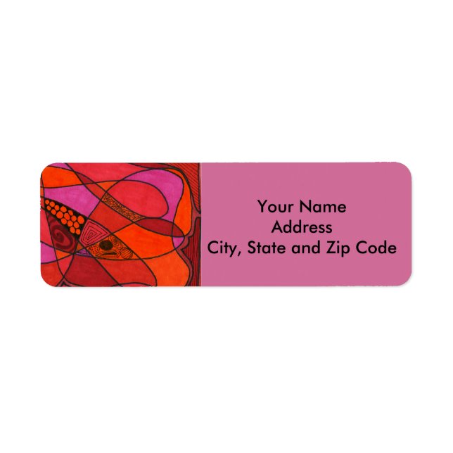Abstract design return address label in reds. (Front)