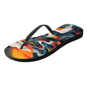 Abstract design, surreal landscape flip flops