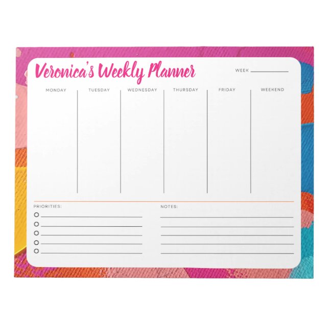 Abstract Design Weekly Planner Personalise Notepad (Front)