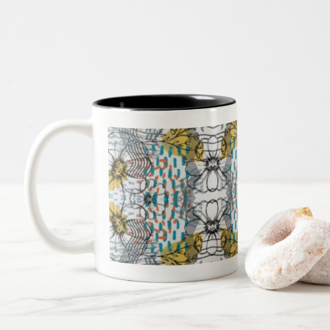 Abstract design with flowers and bees mug theme  (With Donut)