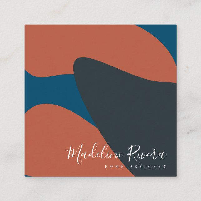 Abstract Designer Planner Terracotta Blue Square Business Card (Front)