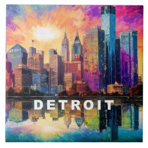 Abstract Detroit Skyline Art Modern Cityscape  Tile