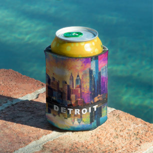 Abstract Detroit Skyline Can Cooler