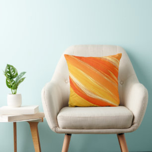 Abstract Diagonal Orange and Yellow Stripes Cushion