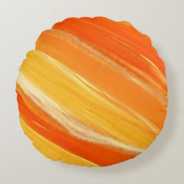 Abstract Diagonal Orange and Yellow Stripes Round Cushion (Front)
