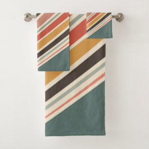 Abstract diagonal retro style stripes bath towel set