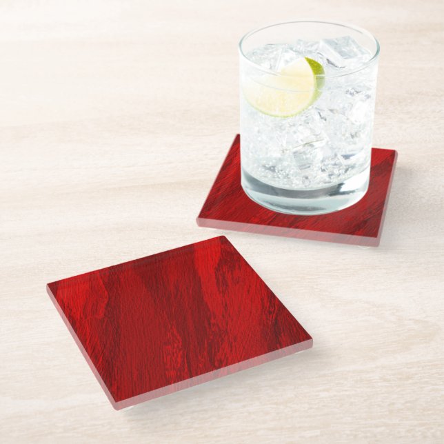 Abstract diagonal shades of red design glass coaster (Angled)