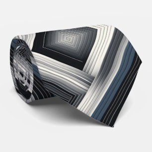 Abstract Diagonal Stripe Silver Black White  Tie