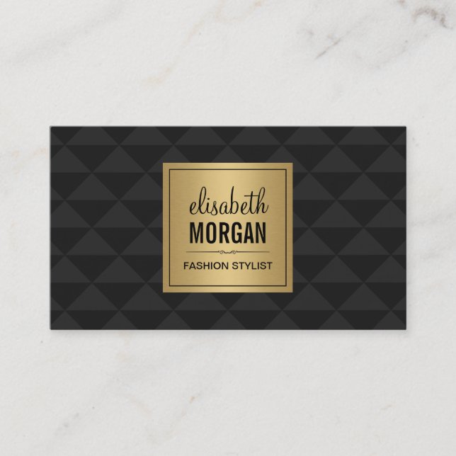 Abstract Diamond Style - Elegant Luxury Black Gold Business Card (Front)