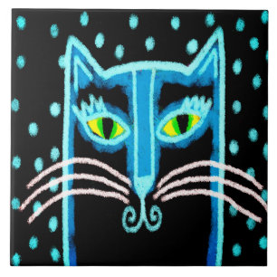 Abstract Digital Black Cat Painting Tile
