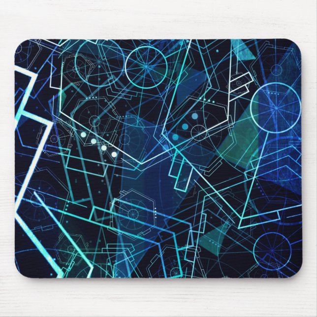 Abstract Digital Geometric Data Blue Art Mouse Mat (Front)