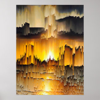 Abstract Digital Glitch Sunset Poster