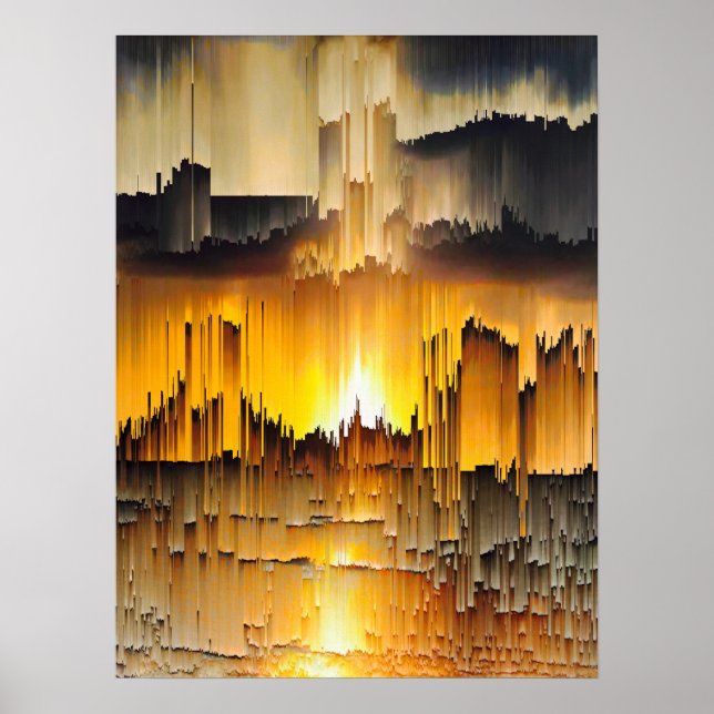 Abstract Digital Glitch Sunset Poster (Front)