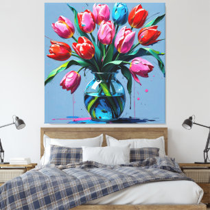 Abstract Digital Painting – Colorful Tulip Bouquet Canvas Print