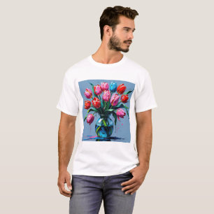 Abstract Digital Painting – Colorful Tulip Bouquet T-Shirt
