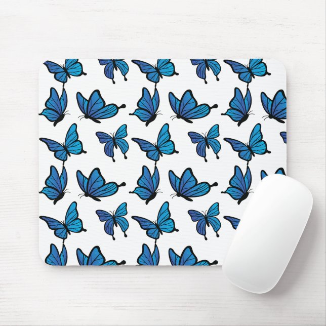 Abstract Digital Seamless Blue Butterflies Mouse Mat (With Mouse)