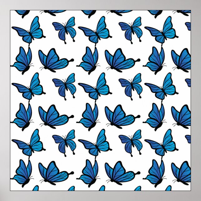 Abstract Digital Seamless Blue Butterflies Poster (Front)