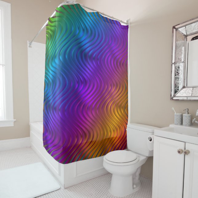 Abstract Digital Waves Acid Psychedelic Design Shower Curtain (In Situ)