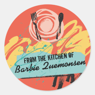 Abstract dinner plate utensils from the kitchen of classic round sticker