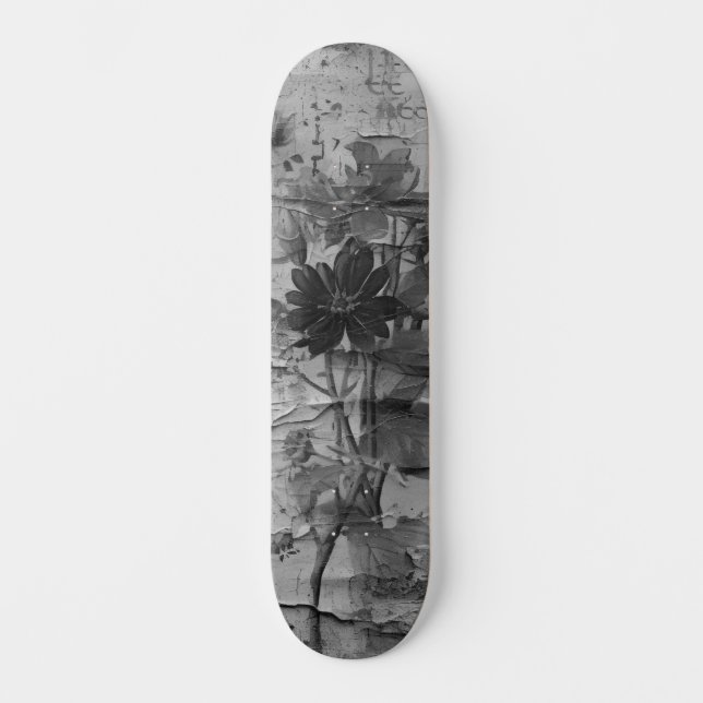 Abstract Distressed Grunge Floral Skate Deck (Front)