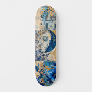Abstract Distressed Grunge Indigo Blue Skate Deck