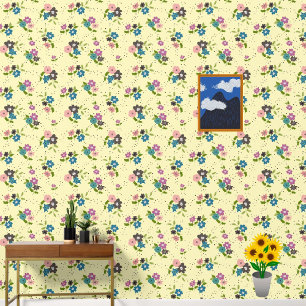 Abstract Ditsy Flowers on Light Yellow Background Wallpaper