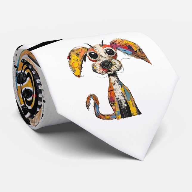Abstract Dog Design Necktie (Rolled)