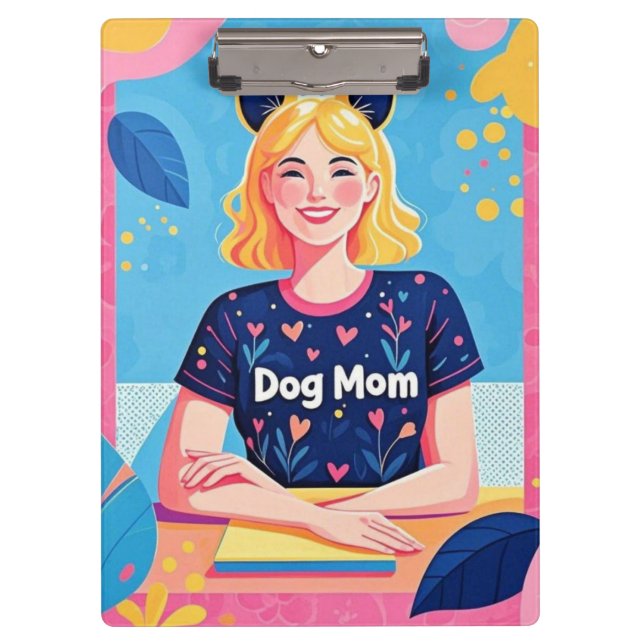 Abstract dog mum in pink blue  clipboard (Front)