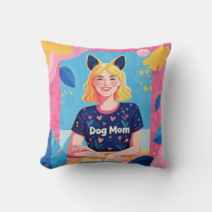Abstract dog mum in pink blue cushion