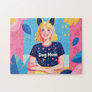 Abstract dog mum in pink blue jigsaw puzzle