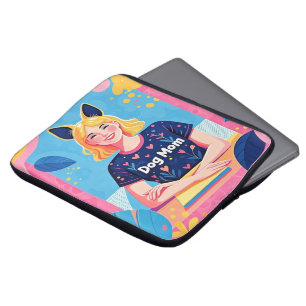 Abstract dog mum in pink blue laptop sleeve