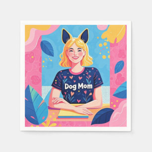 Abstract dog mum in pink blue napkin