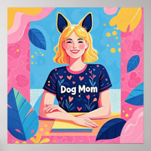 Abstract dog mum in pink blue  poster