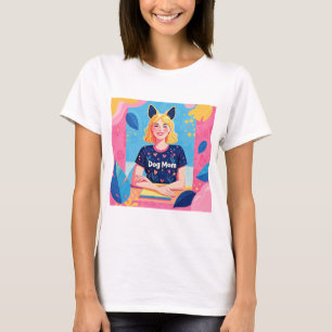 Abstract dog mum in pink blue  T-Shirt