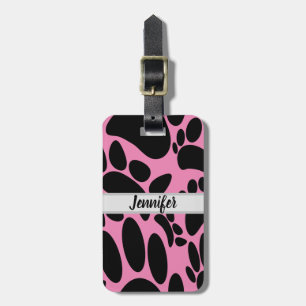Abstract Dog Pawprint Pink Custom Name Luggage Tag
