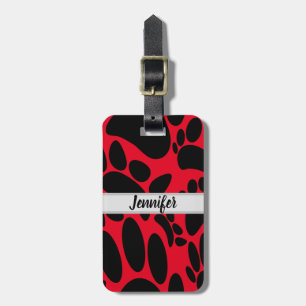 Abstract Dog Pawprint Red Custom Name Luggage Tag