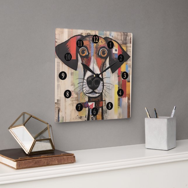  Abstract Dog Wide Eyed Square Wall Clock (Office)