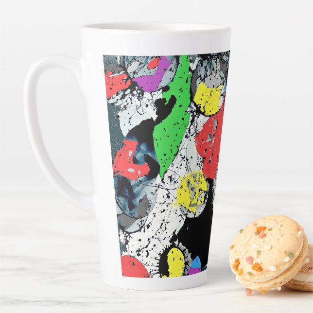Abstract Doodle Art Blue White Black  Latte Mug (In Situ)