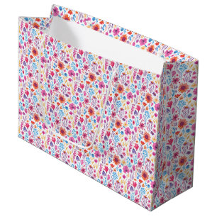Abstract Doodle Art Flowers Pink Blue Orange Red Large Gift Bag