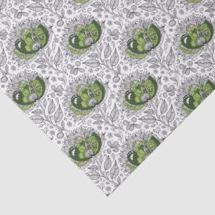 Abstract Doodle Art Style Flowers Shades of Green Tissue Paper