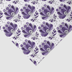 Abstract Doodle Art Style Flowers Shades of Purple Tissue Paper