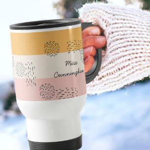 Abstract Doodle Colour Block Ochre Cream Peach Travel Mug