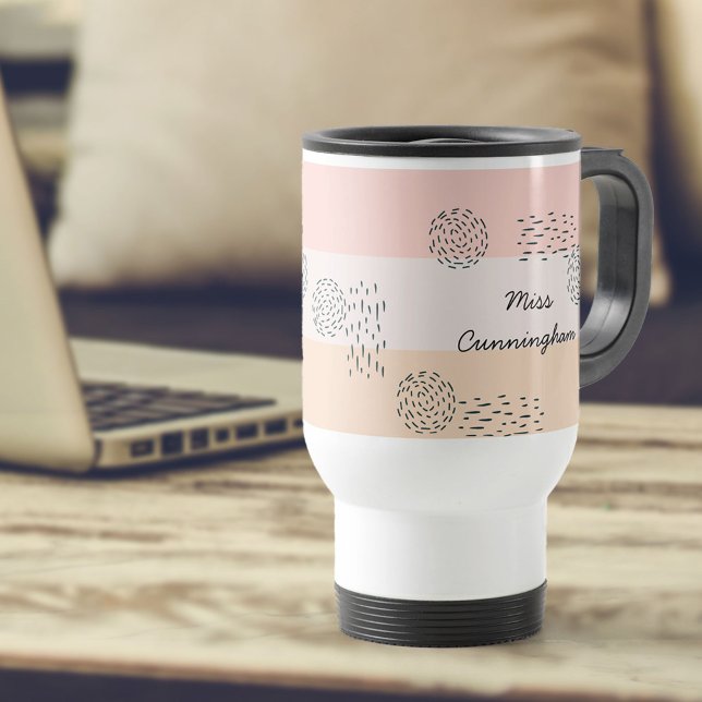 Abstract Doodle Colour Block Peach Ivory Yellow Travel Mug (Creator Uploaded)