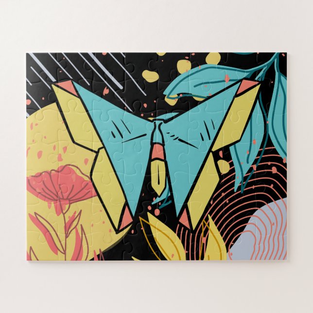 Abstract & Doodle Colourful Flower Butterfly Natur Jigsaw Puzzle (Horizontal)