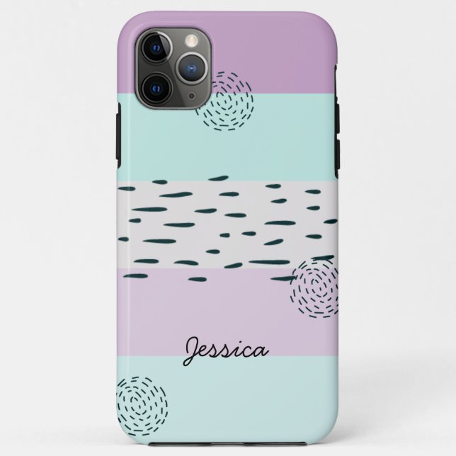 Abstract Doodle Lilac Mint Grey Stripe Custom Case-Mate iPhone Case (Back)