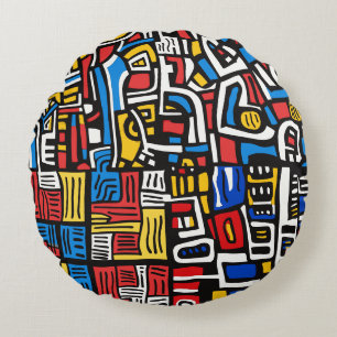abstract doodle modern round cushion
