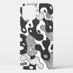 abstract doodle style camouflage,black iPhone 12 case