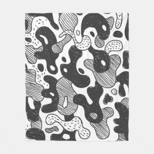 abstract doodle style camouflage,black fleece blanket