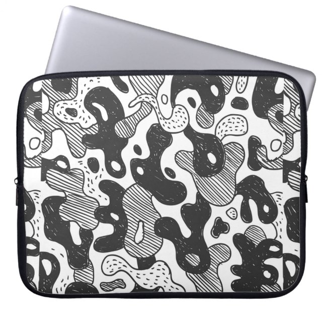 abstract doodle style camouflage,black laptop sleeve (Front)