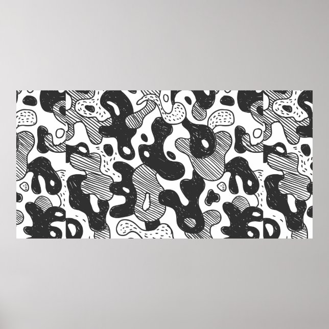 abstract doodle style camouflage,black poster (Front)
